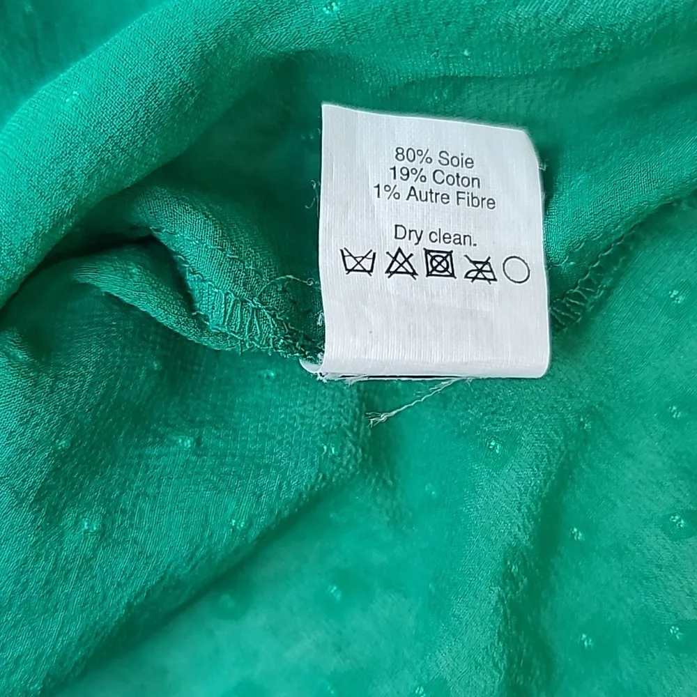 J Crew Flowy Sheer Silk Chiffon Long Sleeve Dot Blouse in Green - Picture 15 of 17